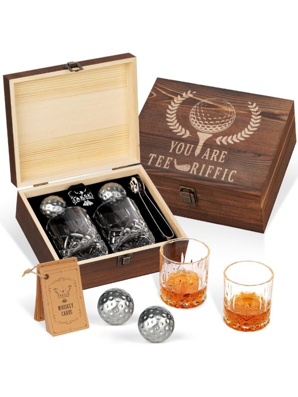 Golf Ball Stainless Steel Whiskey Stones Set - Unique Gifts for Men, Dad